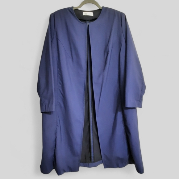 PARI PASSU Minimalist Wool Navy Lightweight Coat Trench Blazer Hourglass 16 - Picture 7 of 11